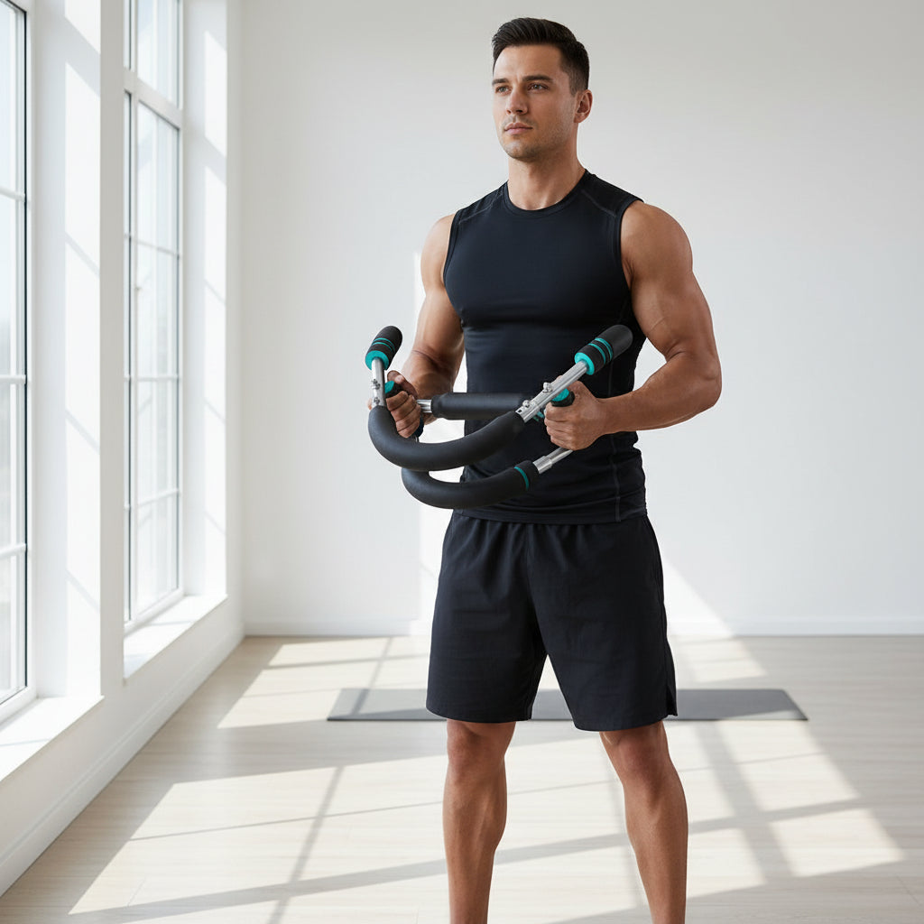 Utilisation de l'entraîneur de bras pour exercices de musculation maison