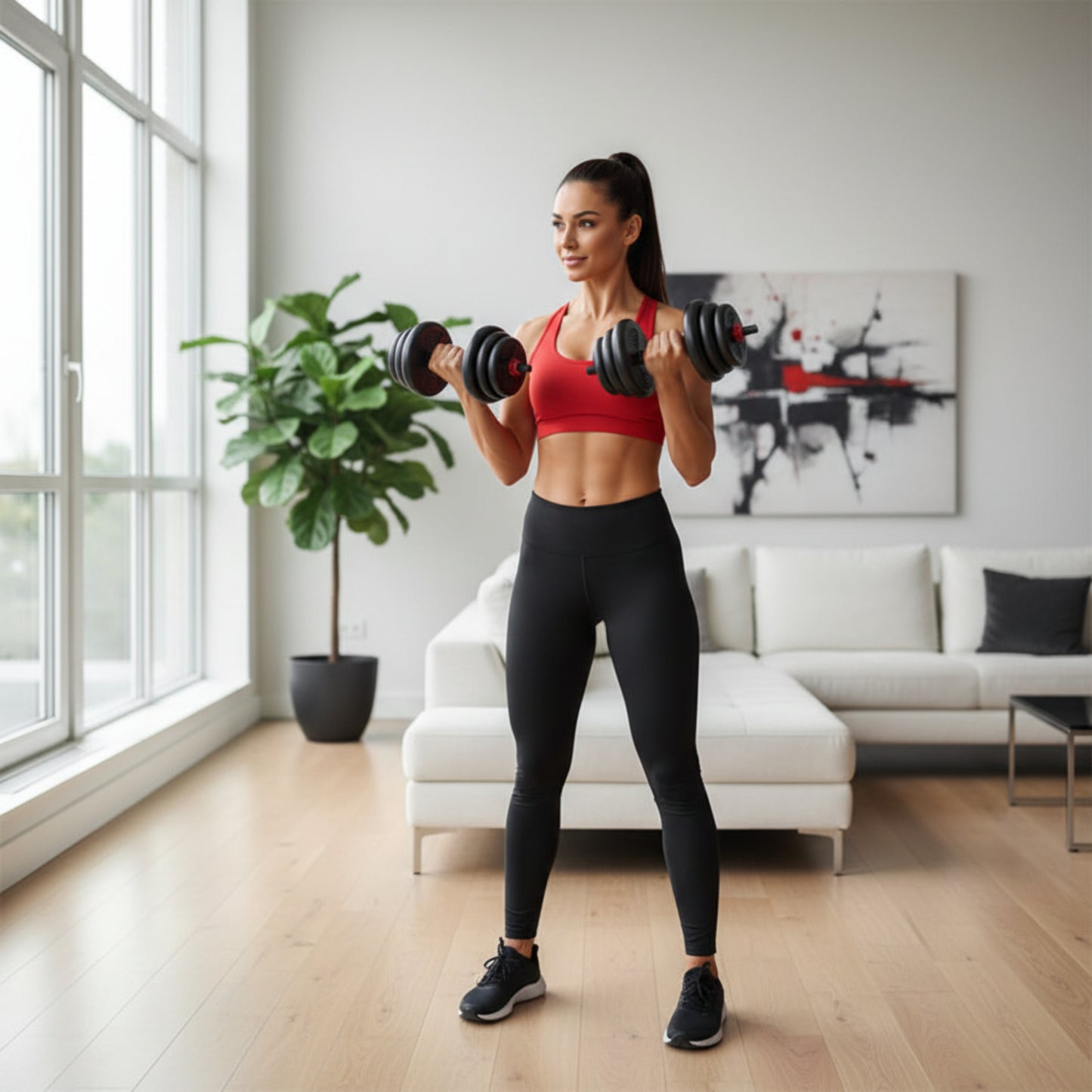 Ensemble Haltères et Barre Réglable 5-44lbs - Poignée Anti-Dérapante - Musculation Maison