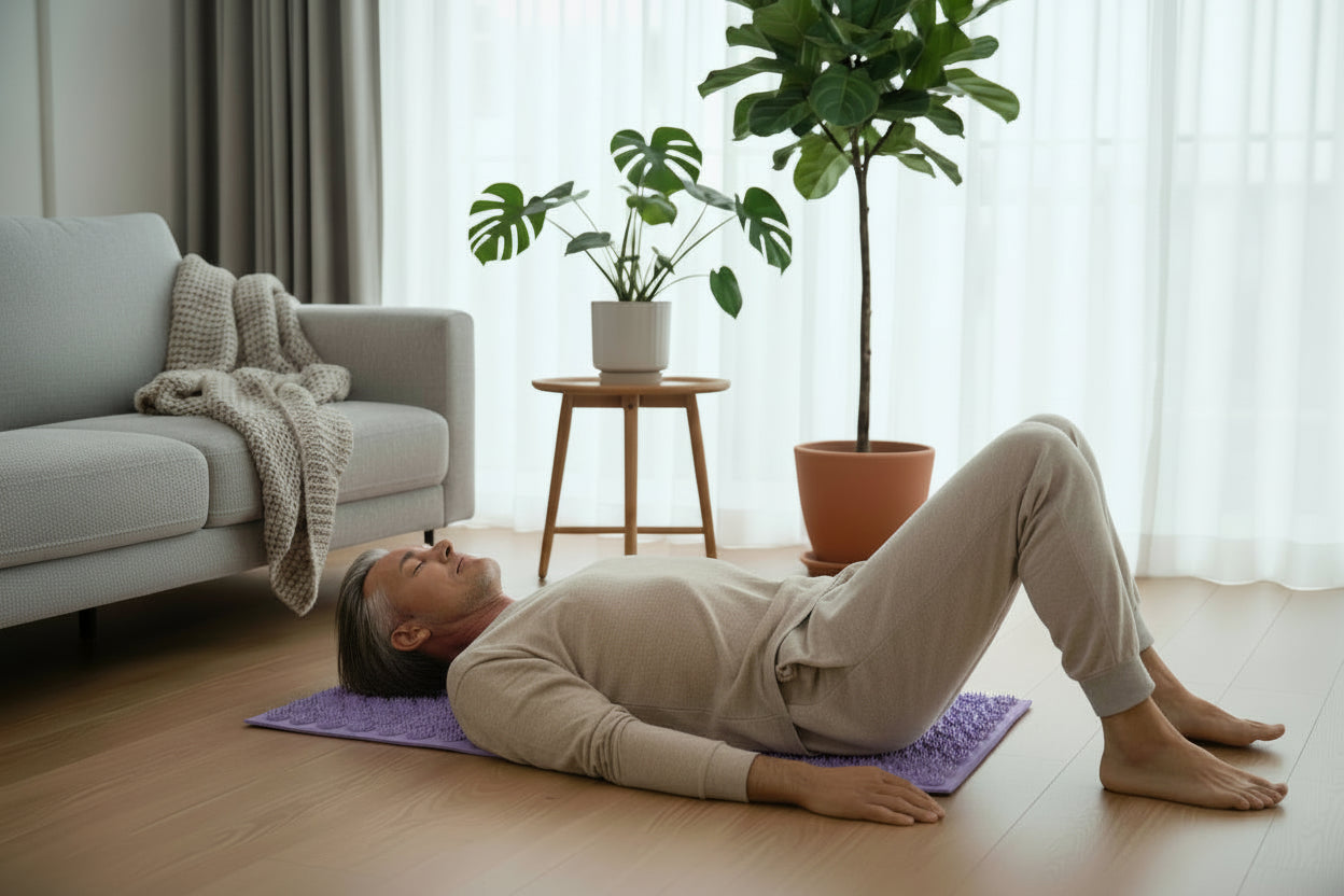 Utilisation du coussin d'acupression pour soulager les tensions cervicales et maux de tête