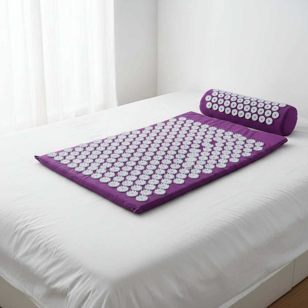 Tapis d'acupression violet avec coussin cervical et sac de transport - Set complet relaxation VivaSpor