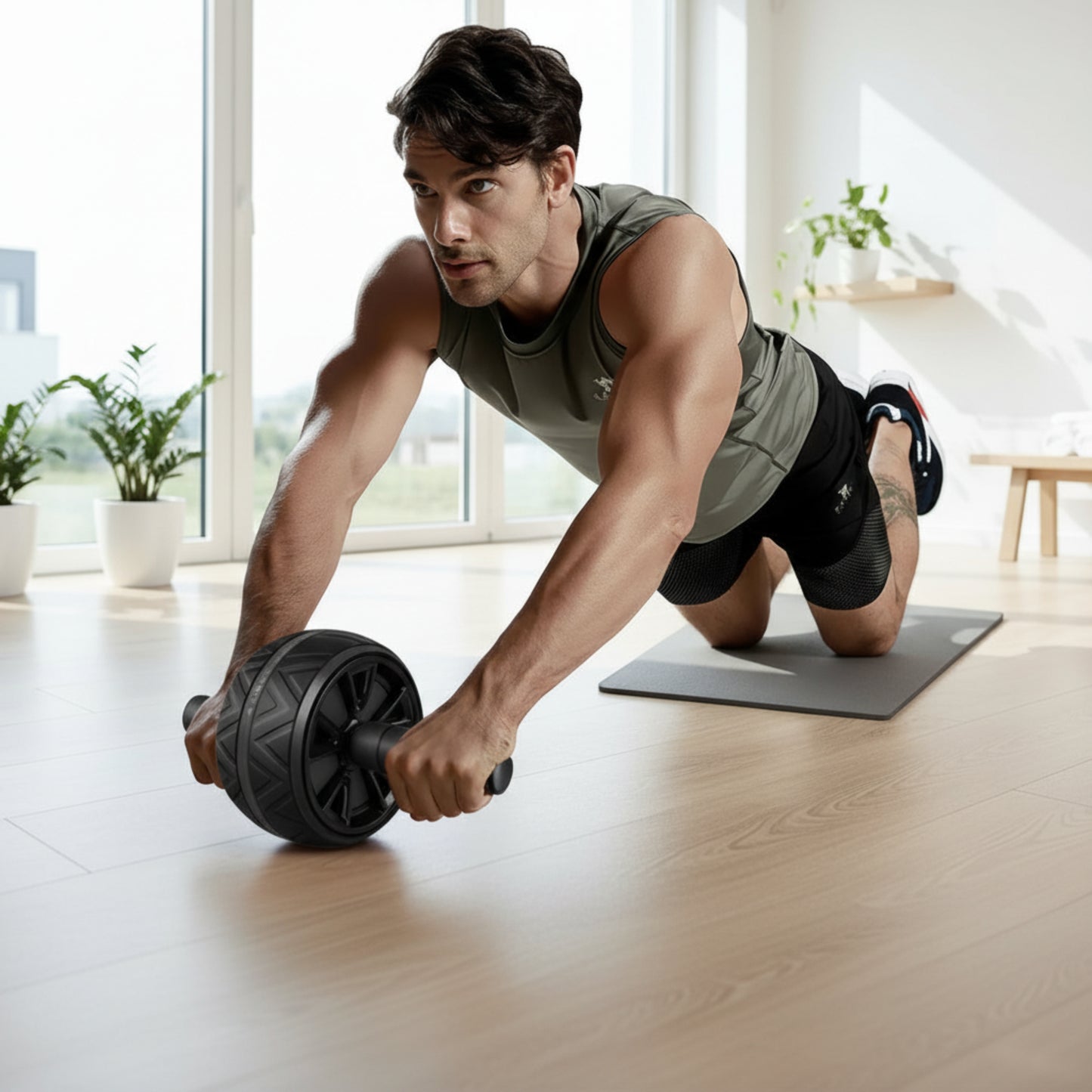  Double roue ultra-stable pour exercices abdominaux sécurisés