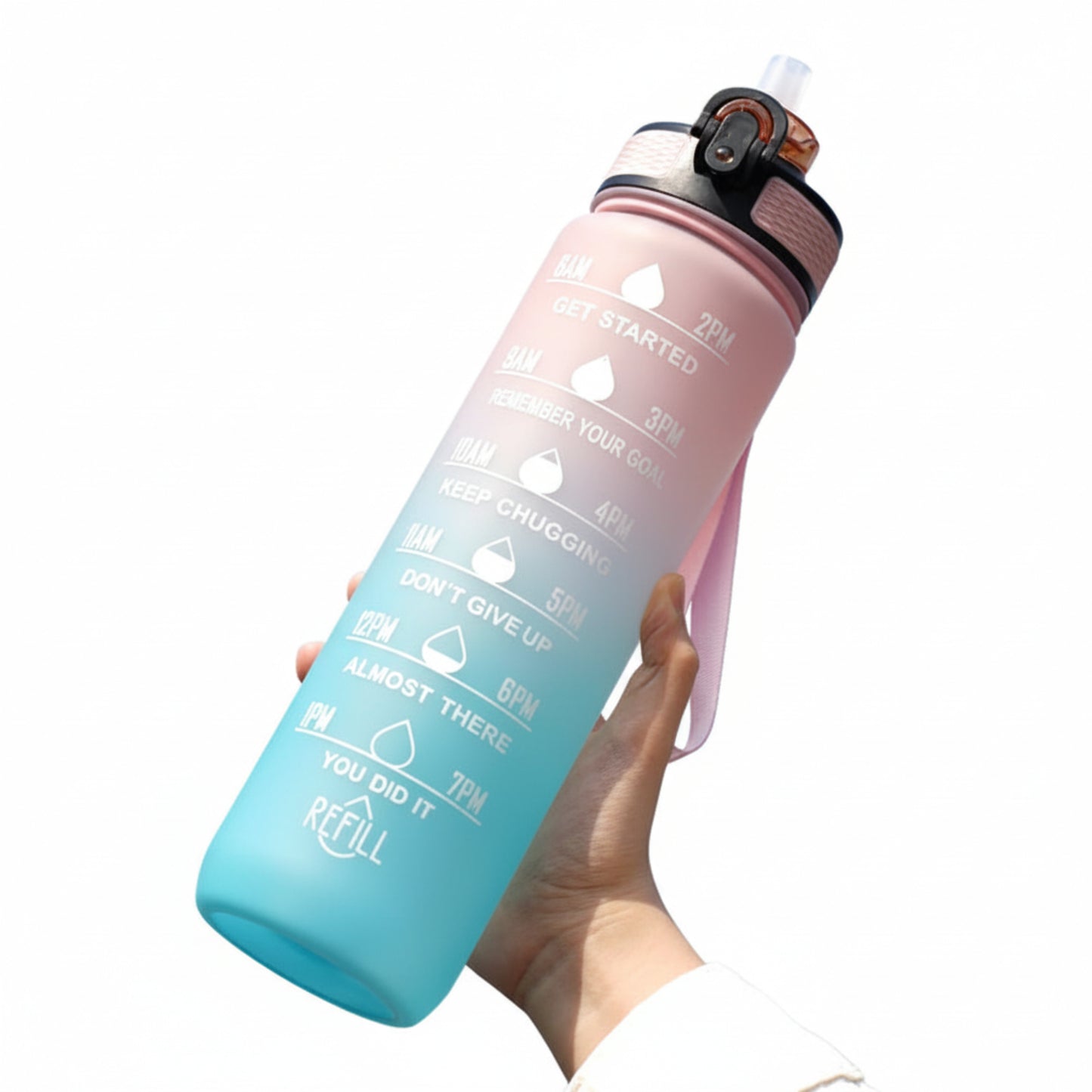 Gourde Sport 1L avec Marquage Horaire et Paille