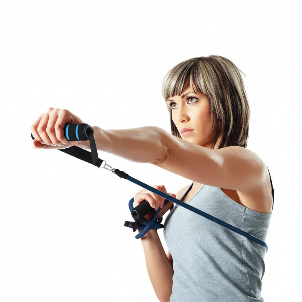 Détails des poignées rembourrées et sangles de cheville ajustables
