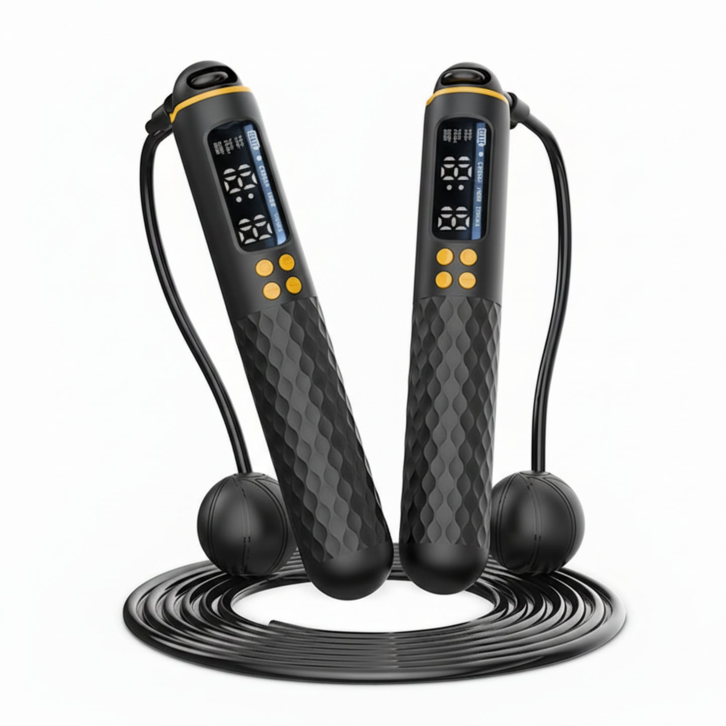Corde à sauter électronique avec écran digital affichant temps, calories et compteur