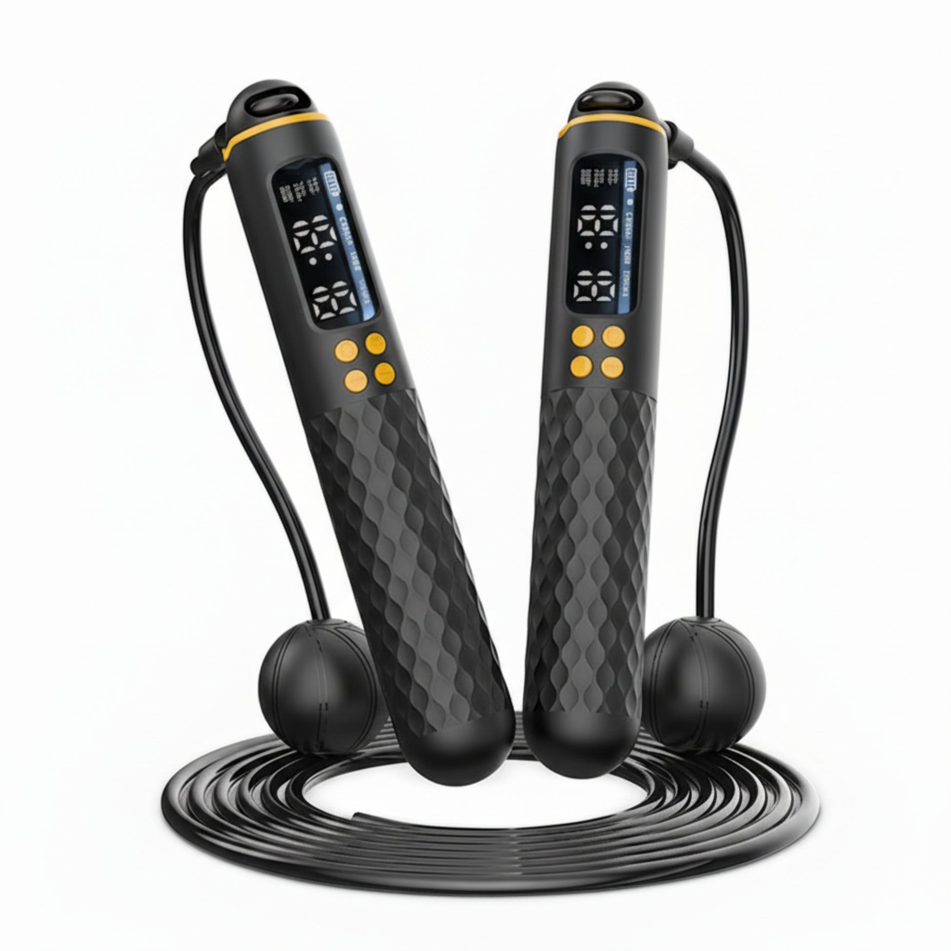 Corde à sauter électronique avec écran digital affichant temps, calories et compteur