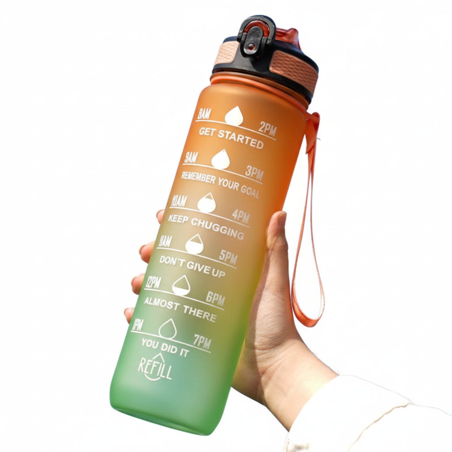 Gourde Sport 1L avec Marquage Horaire et Paille