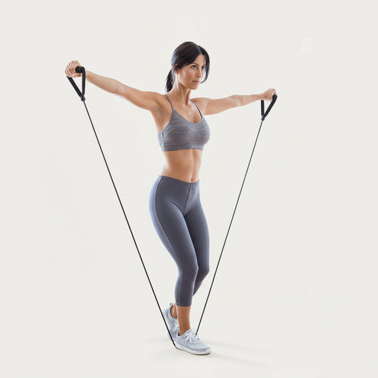 Contenu du kit - 5 bandes résistance, poignées, sangles cheville, ancrage porte et sac
