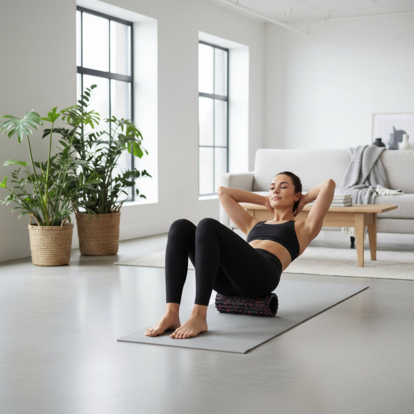 Exercices de relaxation musculaire avec rouleau de massage