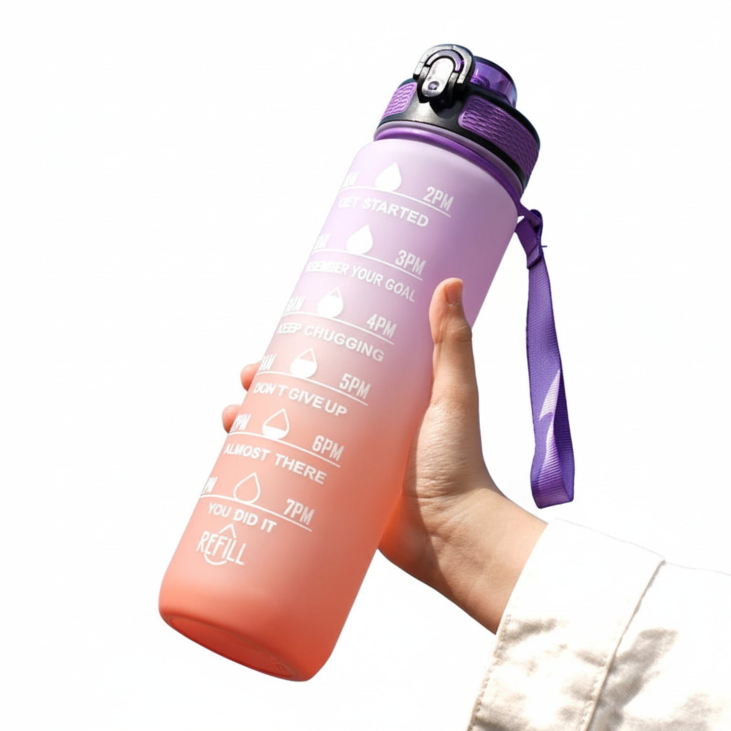 Gourde Sport 1L avec Marquage Horaire et Paille