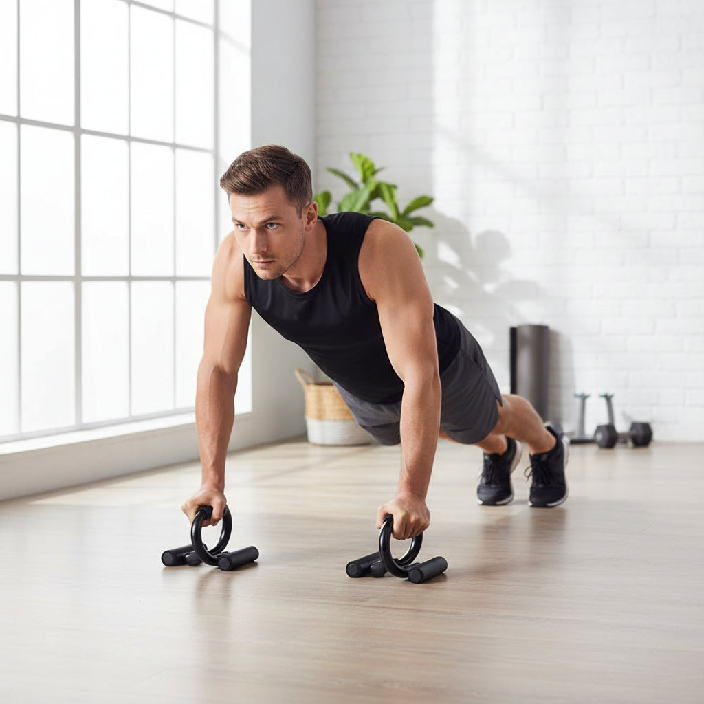 Poignée en mousse antidérapante du support push-up en S — confort et absorption transpiration